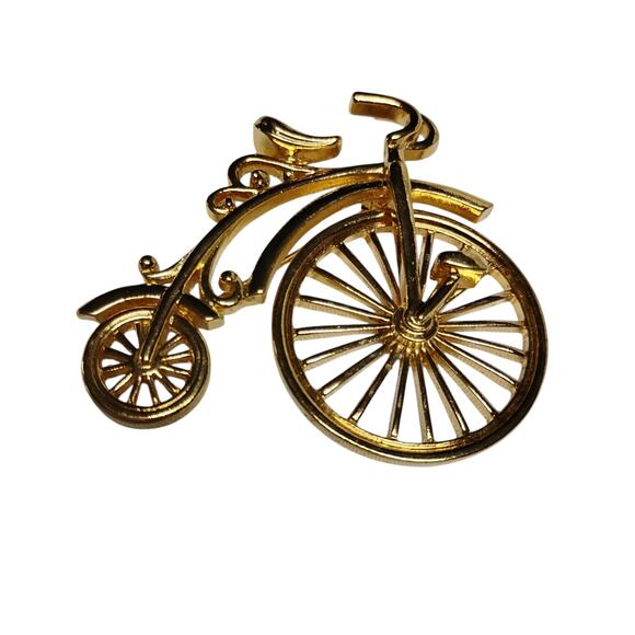 Vintage Bicycle Brooch Gold Tone Spinning Wheel Vintage 🚲 - Picture 1 of 11
